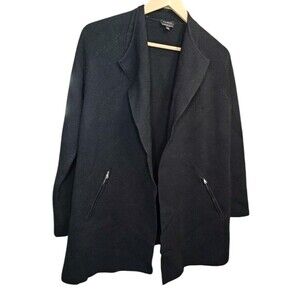 Talbots Merino Wool Black Open Front Jacket Sweater Small Office Career Travel